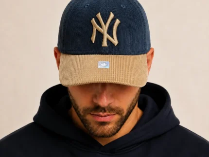 Premium Two-Tone Corduroy Cap – Navy Blue & Beige