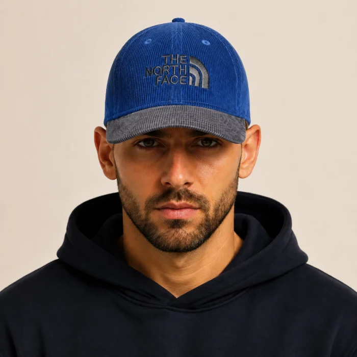 Premium Two-Tone Corduroy Cap – Navy & Charcoal - Image 2