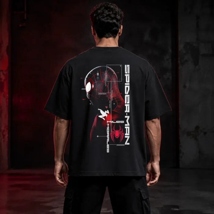 spider-man-black-tshirt-back-mockup 𝐌𝐢𝐥𝐞𝐬 𝐌𝐨𝐫𝐚𝐥𝐞𝐬 𝐃𝐫𝐨𝐩 𝐒𝐡𝐨𝐮𝐥𝐝𝐞𝐫 𝐓-𝐒𝐡𝐢𝐫𝐭 - Image 1